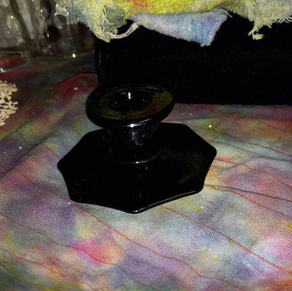 Vintage Black Amethyst Glass Depression  Candle Holders Octagon - Picture 8 of 9